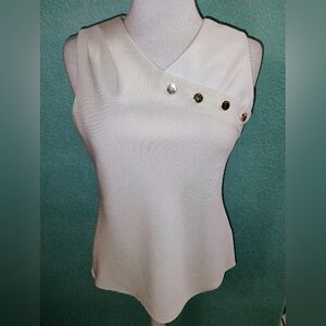 DKNY Sz PM Petite Medium Ivory Sleeveless Top